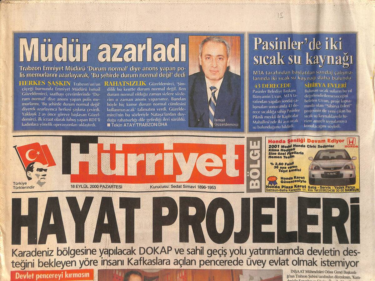 Hürriyet Bölge Gazetesi 18 Eylül 2000 - Pelitköy'de Mutlu Son - Sergen'i Hırs Bastı GZ2111 - 1