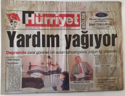 Hürriyet Bölge Gazetesi 20 Ağustos 1999 - Depremde Zarar Görenler İçin Açılan Kampanyalara , Yoğun İlgi Gösterdik GZ18133 - 1