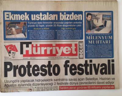 Hürriyet Bölge Gazetesi 28 Mart 2000 - Uzungölde Hidroelektrik Santaralına Protesto Festivali GZ16633 - 1