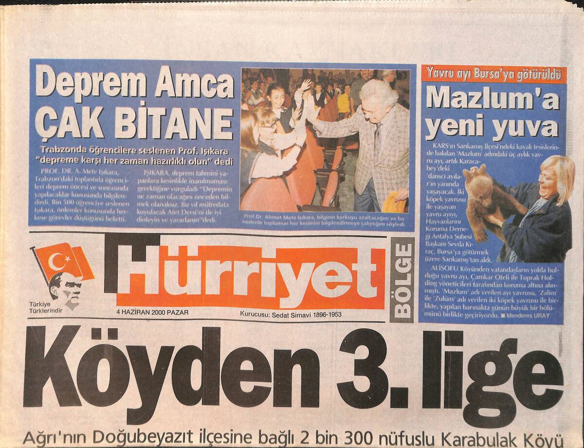Hürriyet Bölge Gazetesi 4 Haziran 2000 - Rize Zafer Sarhoşu - Karabulak Köyü Futbol Takımı Bir İlke İmza Attı GZ3216 - 1