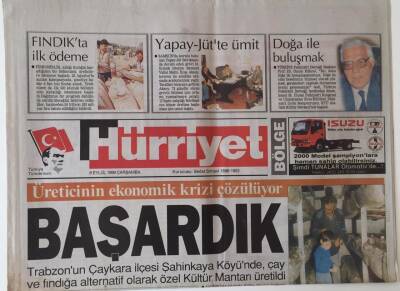 Hürriyet Bölge Gazetesi 8 Eylül 1999 - Trabzonun Çaykara İlçesi Şahinkaya Köyünde Alternatif Olarak Kültür Mantarı Üretildi GZ16646 - 2