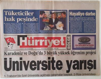 Hürriyet Bölge Gazetesi 9 Mart 2000 - Karadeniz Ve Doğuda 3 Büyük Yüksek Öğrenim Projesi GZ16627 - 1