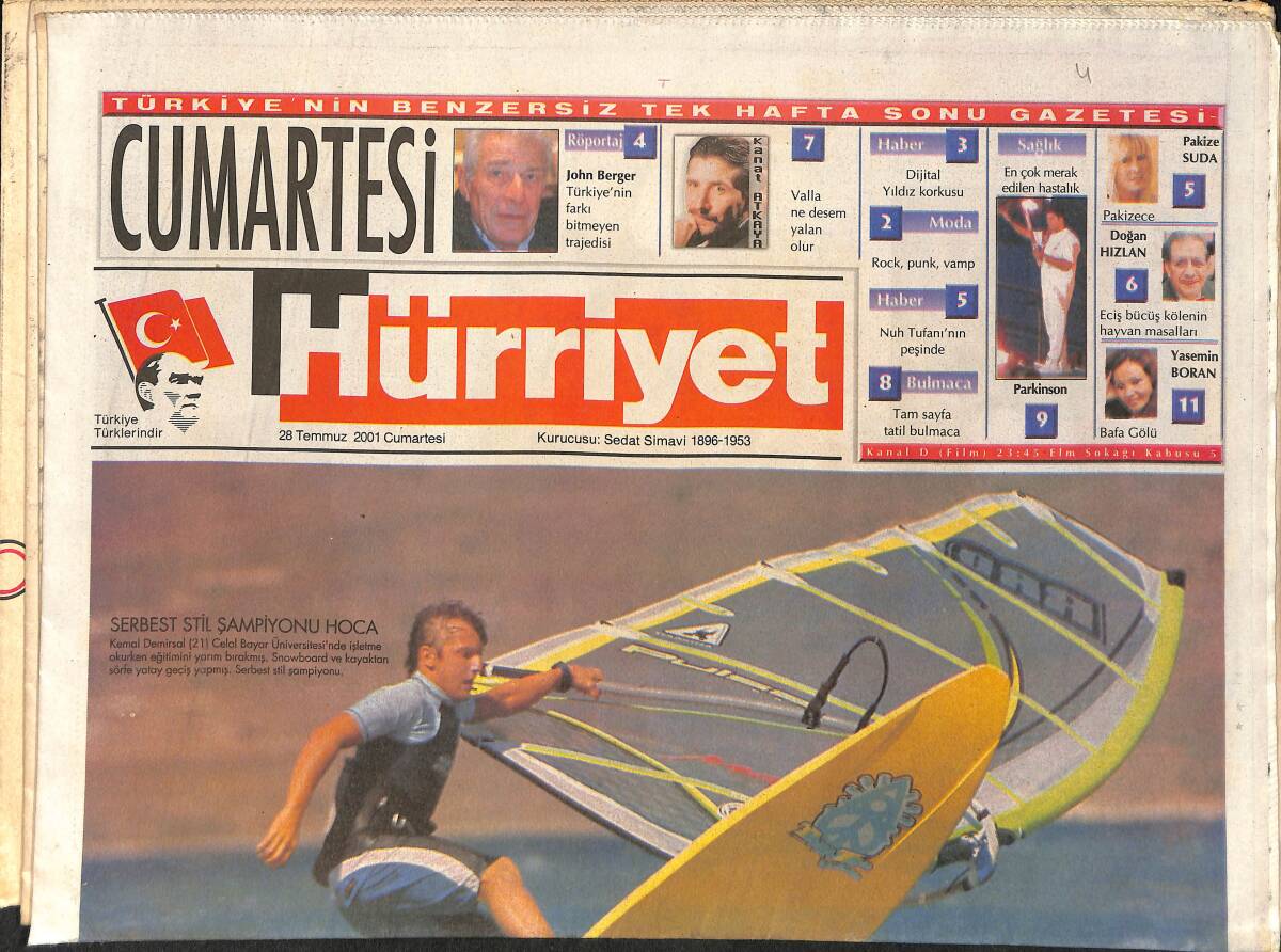 Hürriyet Cumartesi Gazetesi 28 Temmuz 2001 - En Çok Merak Edilen Hastalık Parkinson - Hollywood'da Dijital Yıldız Korkusu GZ2461 - 1