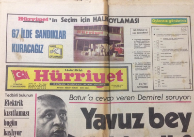 Hürriyet Gazete 3 Aralık 1974 - Yavuz Bey Kimdir? - GZ12554 - 1