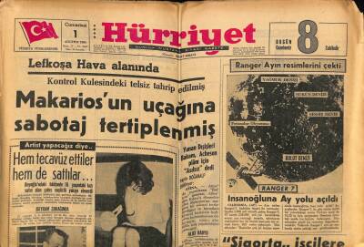 Hürriyet Gazetesi 1 Ağustos 1964 - Makariosun Uçağına Sabotaj Tertiplenmiş GZ81913 - 1