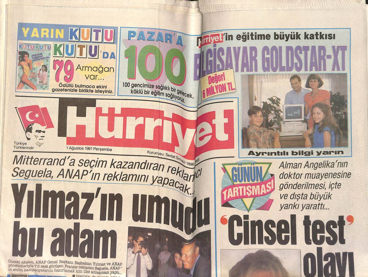 Hürriyet Gazetesi 1 Ağustos 1991 - Tembel Rıdvan - Neue Revue Kapak Yaptı: Türk Kızı Almanların Gözbebeği GZ153390 - 1