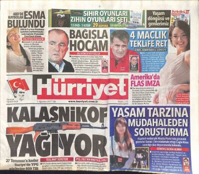 Hürriyet Gazetesi 1 Ağustos 2017 - Çağla Köse Yaşam Tarzına Müdahaleden Soruşturma - Robotlarımız 5 Dalda Şampiyon GZ124400 - 1