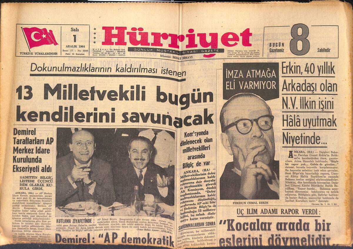 Hürriyet Gazetesi 1 Aralık 1964 - Ankara Oteli İnşaatında Grevciler Polis İle Çatıştı GZ147006 - 1
