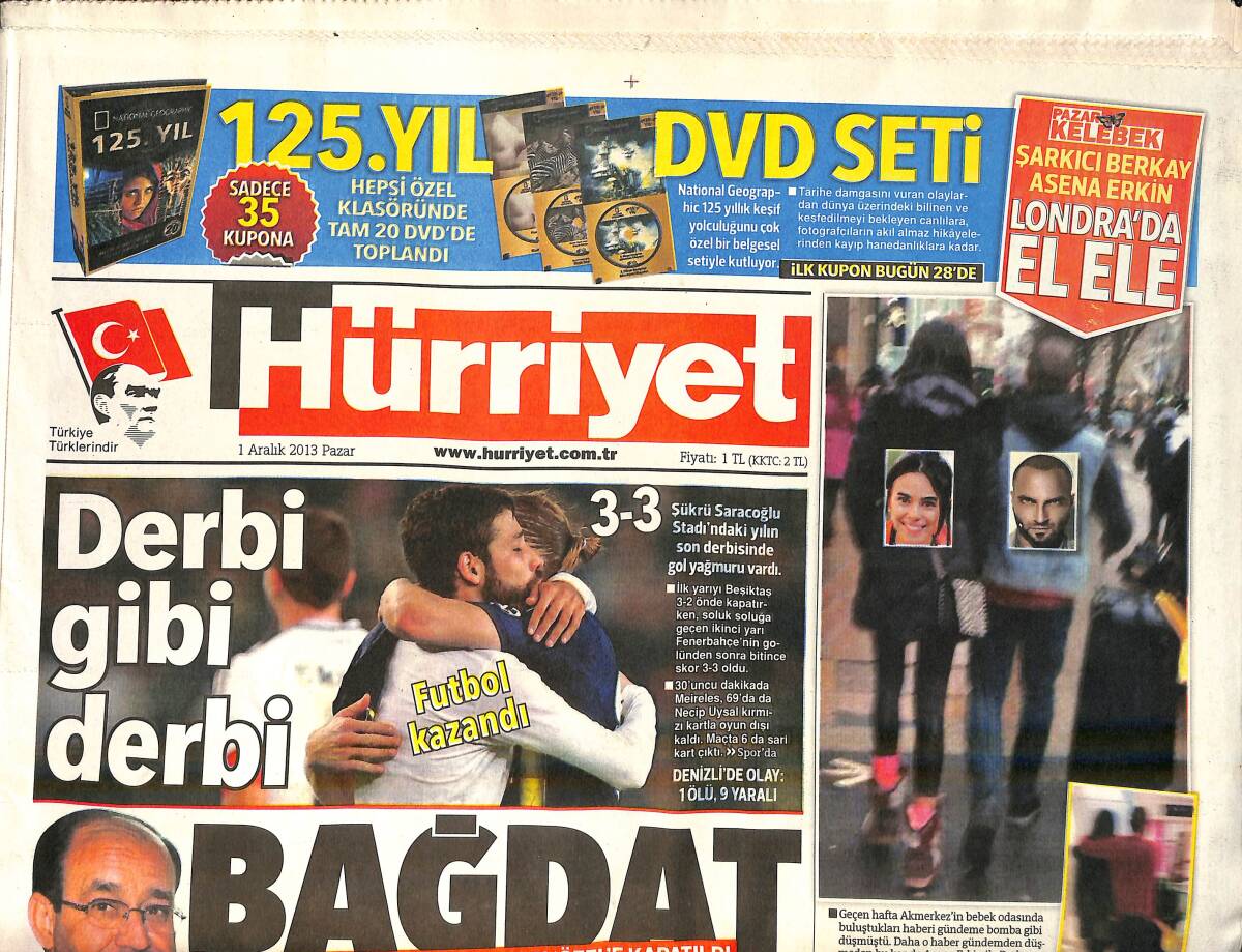 Hürriyet Gazetesi 1 Aralık 2013 - 2511 Cesur Türk , Mars Kuyruğunda - Kate Moss Bodrum'a Tatile Geldi GZ159650 - 1