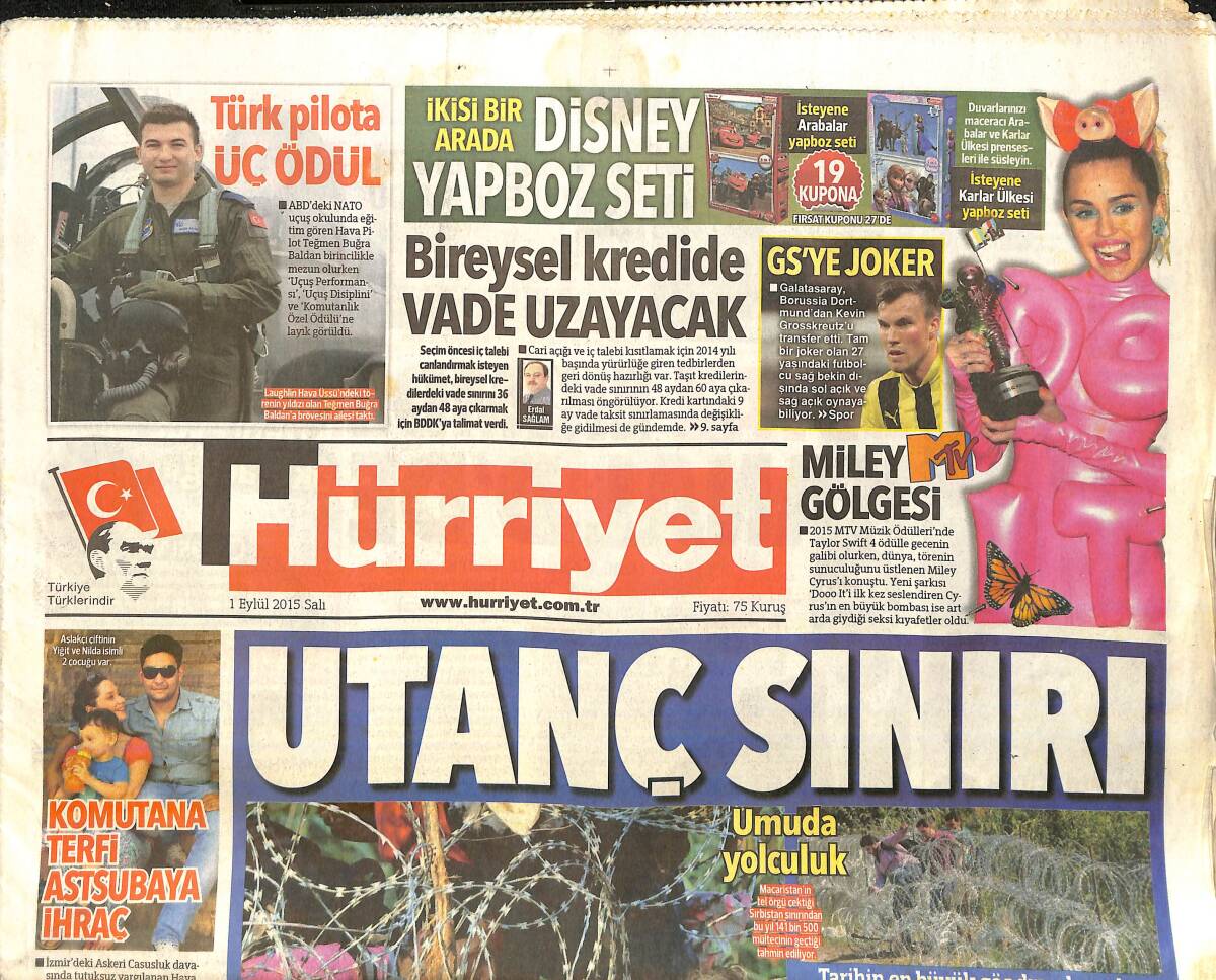 Hürriyet Gazetesi 1 Eylül 2015 - Sisi'ye Piyango Çıktı - GS'ye Joker GZ159681 - 1