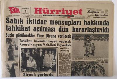 Hürriyet Gazetesi 1 Haziran 1960 - İktidar Mensupları Hakında Tahkikat Açılması Kararlaştırıldı Suçlu Görülecekler Yüce Divana Verilecek GZ13911 - 1