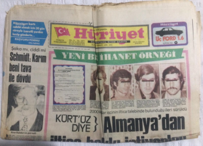 Hürriyet Gazetesi 1 Kasım 1978 -Kürtüz Diye Almanyadan İltica Hakkı İstiyorlar - GZ19745 - 1