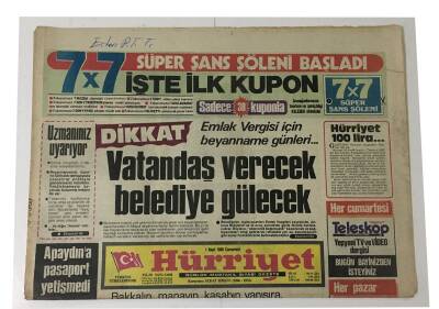 Hürriyet Gazetesi 1 Mart 1986 - Emlak Vergisi İçin Beyanname Günleri GZ9014 - 1