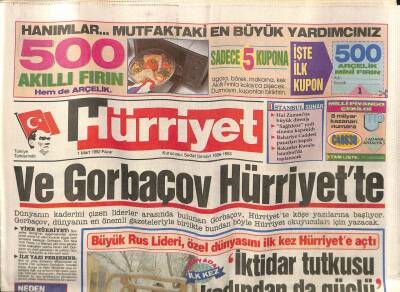 Hürriyet Gazetesi 1 Mart 1992 - Gorbaçov Kader Tanrı`nın Elinde GZ79725 - 1
