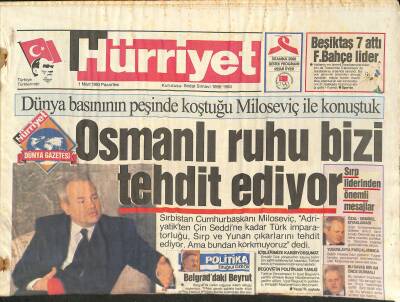 Hürriyet Gazetesi 1 Mart 1993 - Trabzon , Galatasarayı Avladı - Demirel Miloseviç Savaş Suçlusudur GZ127545 - 1