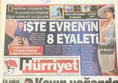 Hürriyet Gazetesi 1 Mart 2007 - Kenan Evren Türkiye Eyalet Sistemine Geçmeli GZ36024 - 1