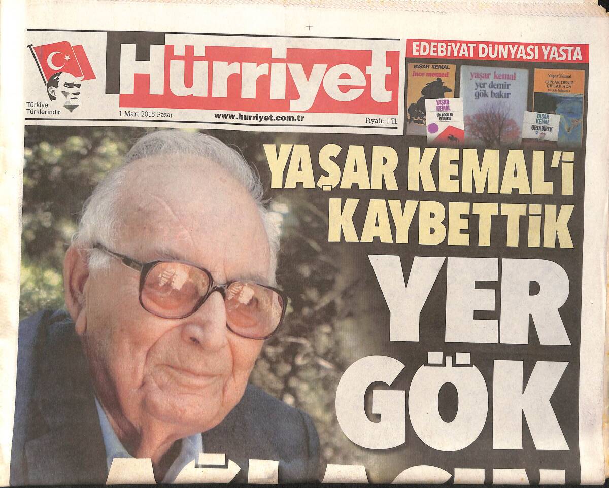 Hürriyet Gazetesi 1 Mart 2015 - Yaşar Kemal'i Kaybettik - Artık Fener'den Korkmayan Yok GZ159663 - 1
