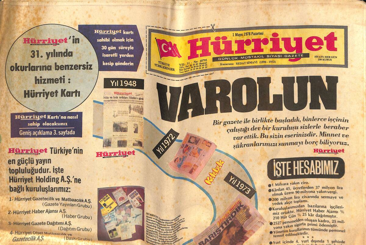 Hürriyet Gazetesi 1 Mayıs 1978 - Fenerbahçe Zor Kazandı - Hürriyet'in 1 Milyara Yakın Cirosu GZ134520 - 1
