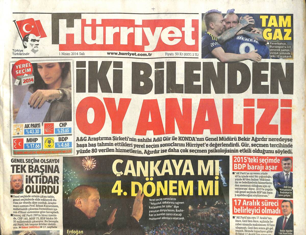 Hürriyet Gazetesi 1 Nisan 2014 - Kadir Doğulu'nun Yüzüğünün Sırrı - Erdoğan Gül'e Gitti GZ159707 - 1
