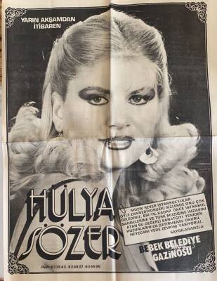 Hürriyet Gazetesi 1 Ocak 1981 - Bebek Belediye Gazinosu Hülya Sözer Dev Boy Afişi GZ73447 - 2