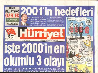 Hürriyet Gazetesi 1 Ocak 2001 - Galatasarayın Avrupadaki Başarısı - Sezerin Cumhurbaşkanı Olması GZ127984 - 1