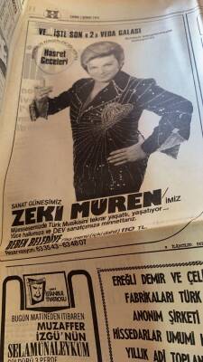 Hürriyet Gazetesi 1 Şubat 1974 - Bebek Belediye Gazinosu Zeki Müren Reklamı GZ81851 - 2