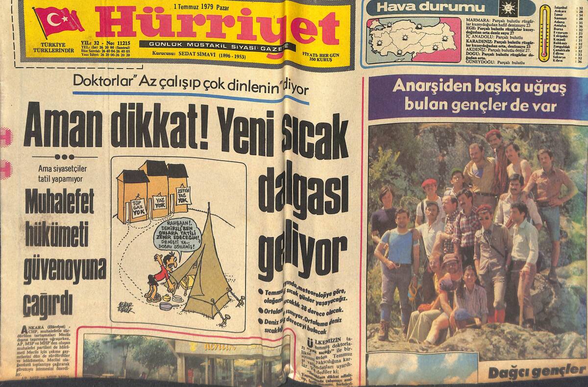 Hürriyet Gazetesi 1 Temmuz 1979 - Muhalefet Hükümeti Güvenoyuna Çağırdı - Türk Futbolunun Tek Patronu 