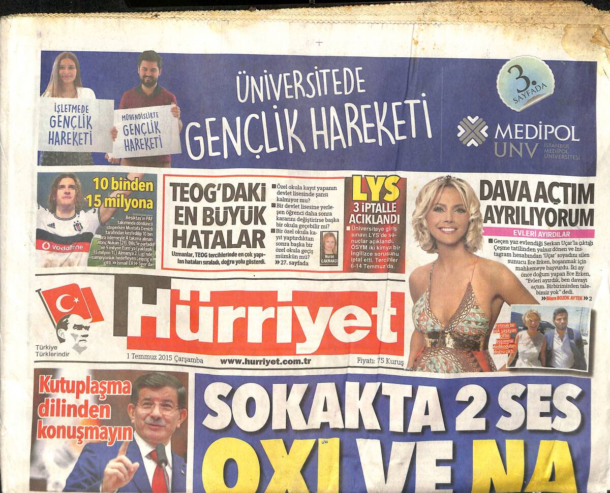 Hürriyet Gazetesi 1 Temmuz 2015 - Volvo XC90 Türkiye'de - Davutoğlu ''Kutuplaşma Dilinden Konuşmayın'' GZ159716 - 1