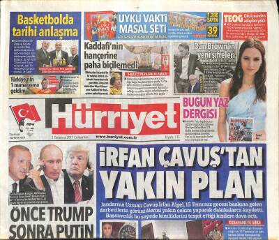 Hürriyet Gazetesi 1 Temmuz 2017 - Kaddafinin Hançerine Paha Biçilemedi - Dan Brownın Yeni Şifreleri GZ124412 - 1
