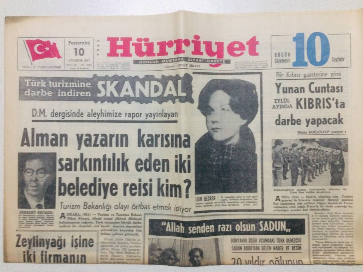 Hürriyet Gazetesi 10 Ağustos 1967 - Yunan Cuntası Eylülde Kıbrısta Darbe Yapacak GZ53469 - 1