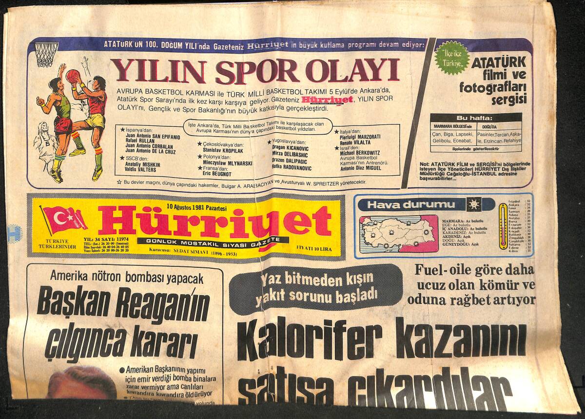 Hürriyet Gazetesi 10 Ağustos 1981 - Terör Yunanistan'ı Seçime İtiyor - Başkan Reagan'ın Çılgınca Kararı GZ134557 - 1