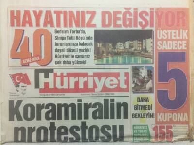 Hürriyet Gazetesi 10 Ağustos 1994 - Koramiralin Protestosu GZ35005 - 1