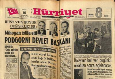 Hürriyet Gazetesi 10 Aralık 1965 - Mikoyan İstifa Etti , Podgorni Devlet Başkanı GZ77059 - 1