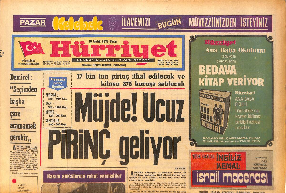 Hürriyet Gazetesi 10 Aralık 1972 - Gürültü Yapan Çocuklar Kasım Gülek'i Konuşturmadılar GZ158155 - 1
