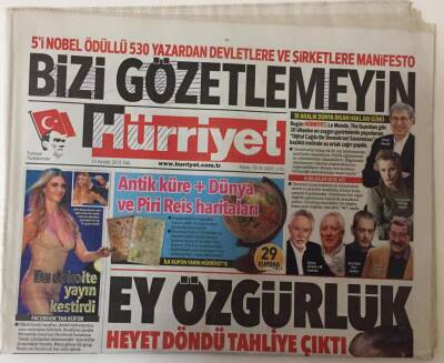 Hürriyet Gazetesi 10 Aralık 2013 - 5i Nobel Ödüllü 530 Yazardan Devletlere Ve Şirketlere Manifesto Bizi Gözetlemeyin GZ28301 - 1