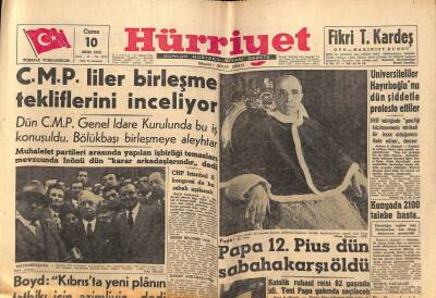 Hürriyet Gazetesi 10 Ekim 1958 - Papa 12.Pius Sabaha Karşı Öldü GZ56175 - 1