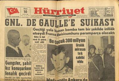 Hürriyet Gazetesi 10 Eylül 1961 - Gnl. De Gaullee Suikast GZ77686 - 1