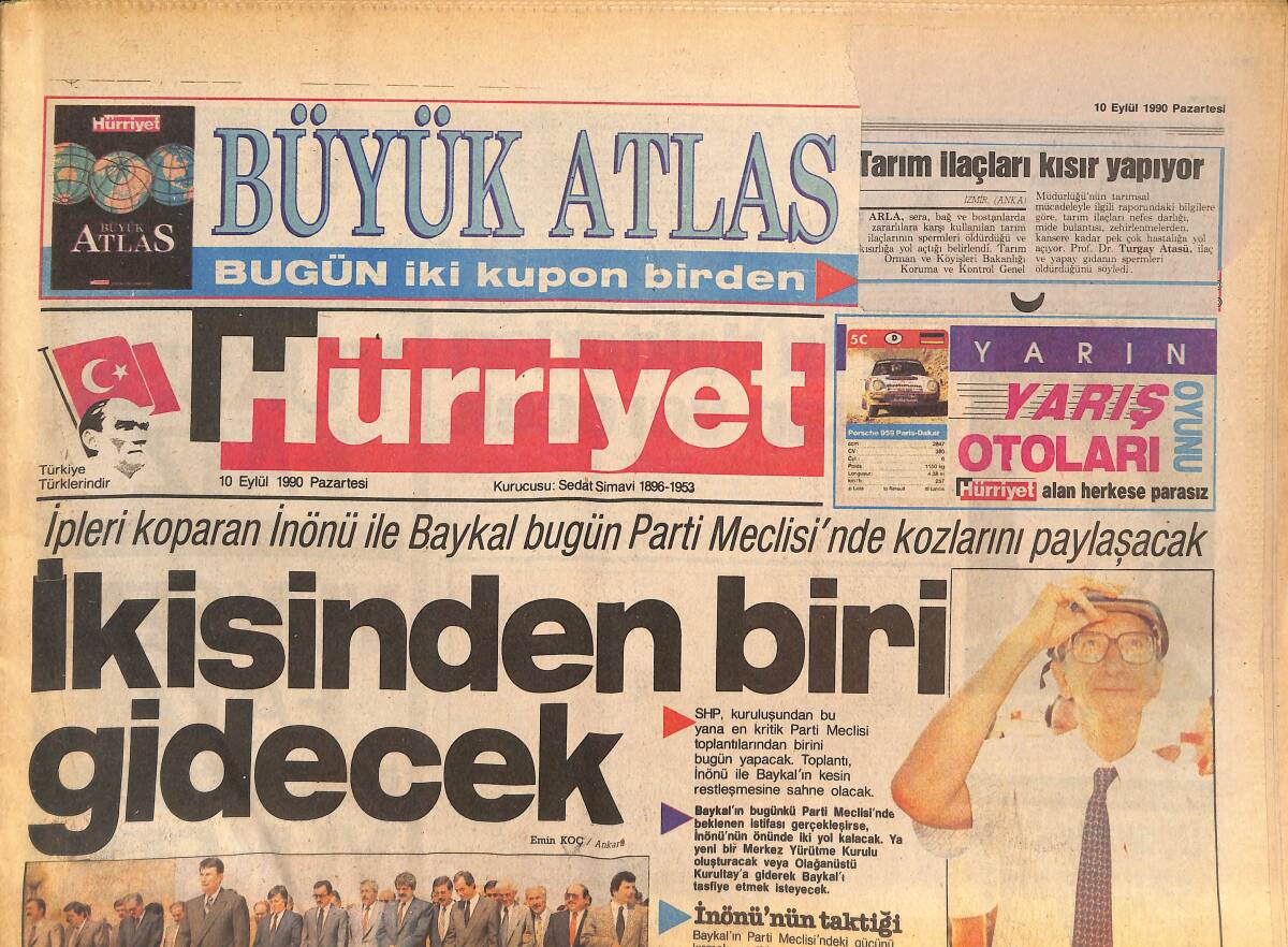 Hürriyet Gazetesi 10 Eylül 1990 - Saddam'a Karşı Omuz Omuza - Demirel'den Menderes'in Törenine Çağrı GZ133141 - 1