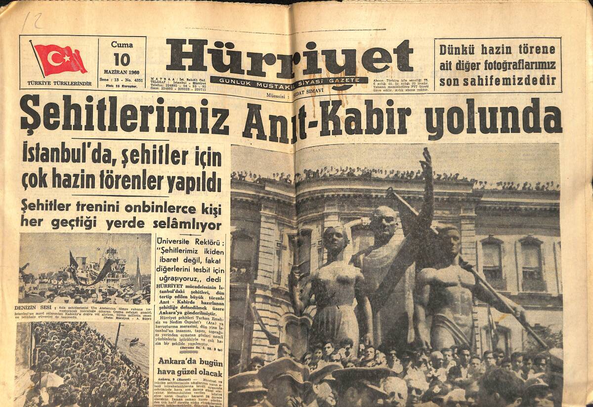 Hürriyet Gazetesi 10 Haziran 1960 - Hazineye Bağışlar Çok Arttı - Kore Tugayı Bir Bölüğe İndirildi GZ153981 - 1