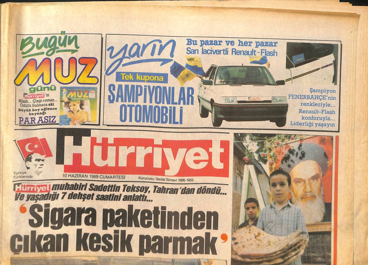 Hürriyet Gazetesi 10 Haziran 1989 - Sigara Paketinden Kesik Parmak Çıktı - 1988 - 1989 Yılının En İyi Takımı Seçildi GZ133858 - 1