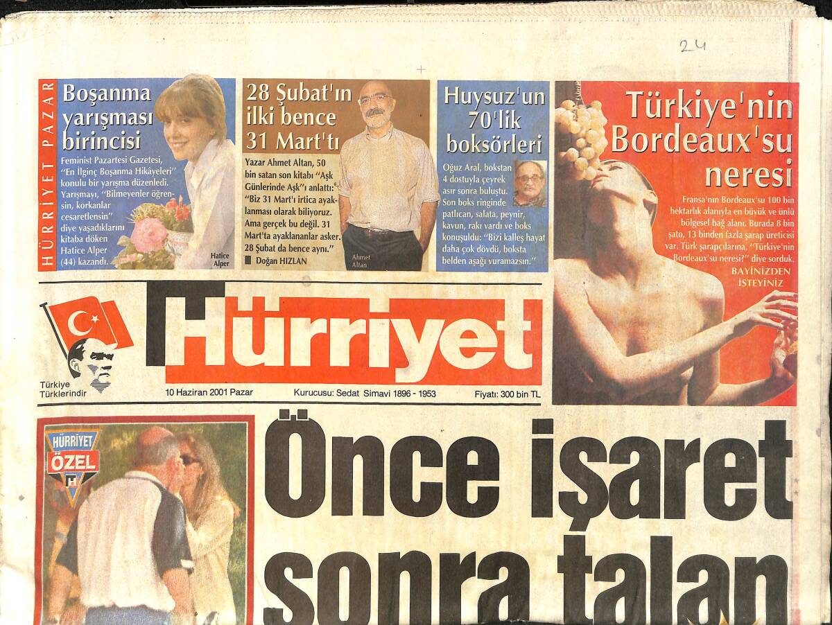 Hürriyet Gazetesi 10 Haziran 2001 - Muhammed Ali'nin Kızı Frazier'in Kızını Yendi - Shaq Ve Kobe Lakers'ı Uçurdu GZ2055 - 1