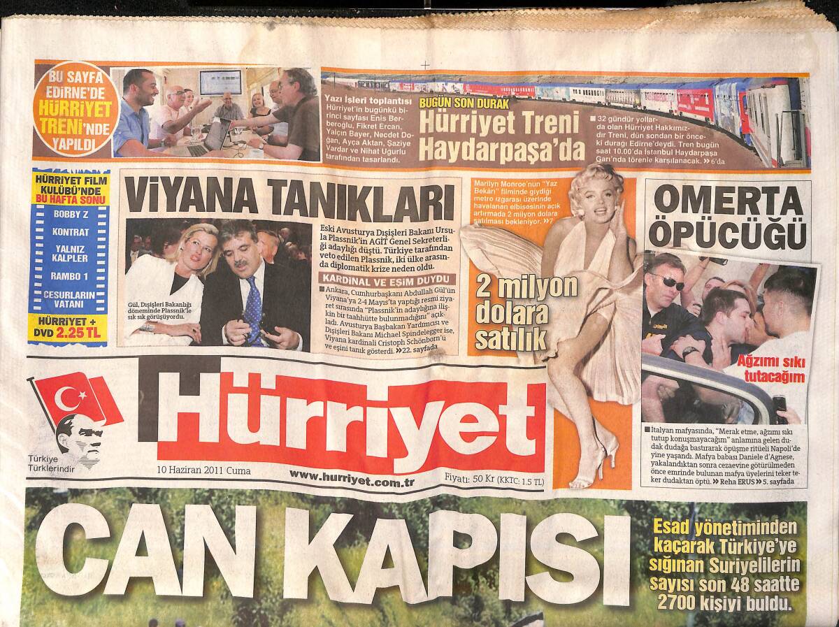 Hürriyet Gazetesi 10 Haziran 2011 - Esad Yönetiminden Kaçarak Türkiye'ye Sığınan Suriyelilerin Sayısı Son 48 Saatte 2700 Kişiyi Buldu GZ159657 - 1