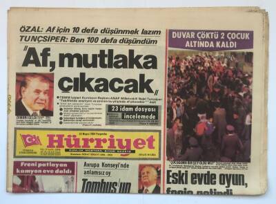 Hürriyet Gazetesi 10 Mayıs 1984 - Af Mutlaka Çıkacak ! Özal Af İçin 10 Defa Düşünmek Lazım GZ8763 - 1