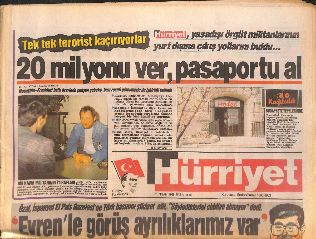 Hürriyet Gazetesi 10 Nisan 1989 - Özal : Evren'le Görüş Ayrılıklarımız Var - SHP'li Belediyelere İmren Hanım Yumruğu GZ133976 - 1