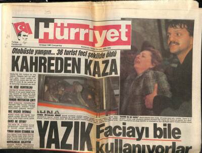 Hürriyet Gazetesi 10 Nisan 1991 - Otobüste Yangın...36 Turist Feci Şekilde Öldü GZ84038 - 1