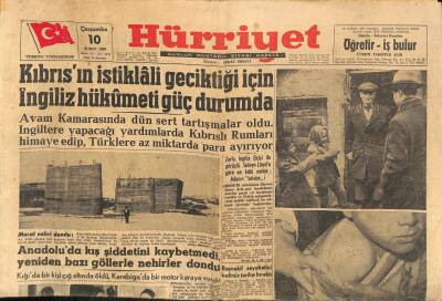 Hürriyet Gazetesi 10 Şubat 1960 - Kıbrısın İstiklâli Geciktiği İçin İngiliz Hükümeti Güç Durumda GZ116215 - 1