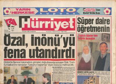 Hürriyet Gazetesi 10 Şubat 1993 - Tanjunun 12 Yıl Daha Hapsi İstendi - Özal , İnönüyü Fena Utandırdı GZ126350 - 1