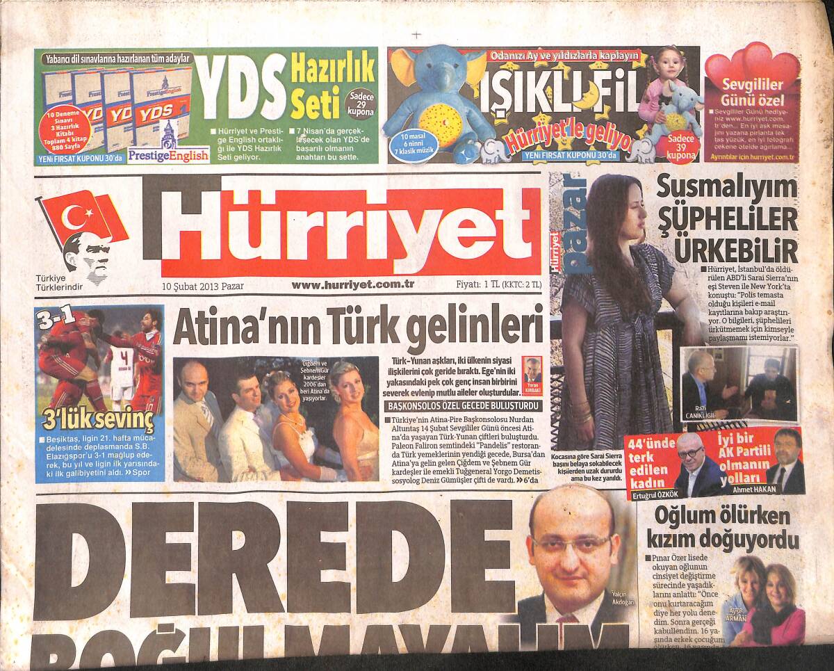 Hürriyet Gazetesi 10 Şubat 2013 - Efes Malt Reklamı - Atina'nın Türk Gelinleri GZ160194 - 1
