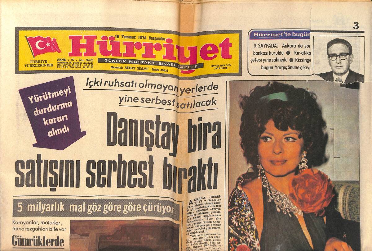 Hürriyet Gazetesi 10 Temmuz 1974 - Süreyya Neşeyi Özledi - Behiye Aksoy-Gönül Yazar-Emel Sayın Gazino Afişleri GZ155736 - 1