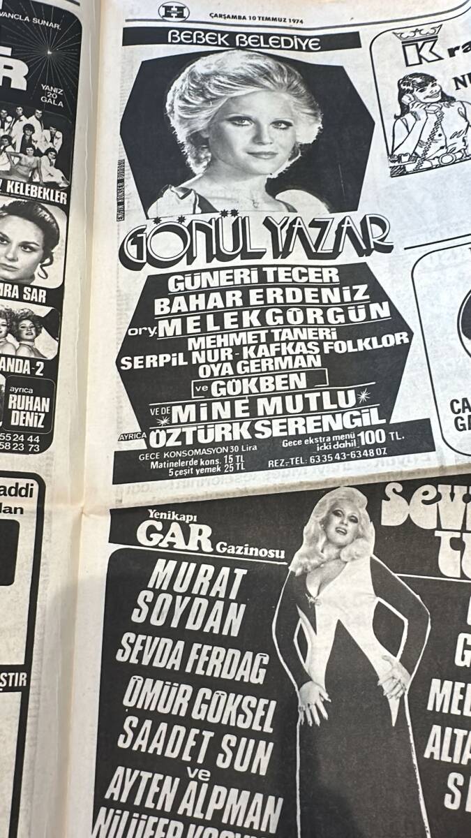 Hürriyet Gazetesi 10 Temmuz 1974 - Süreyya Neşeyi Özledi - Behiye Aksoy-Gönül Yazar-Emel Sayın Gazino Afişleri GZ155736 - 3
